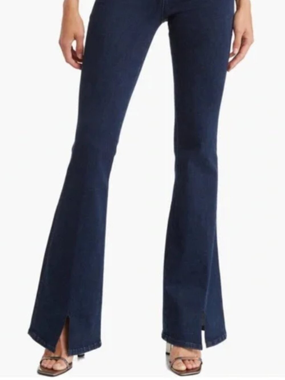 FRAME Denim Le One Flare High Slit Hem Waist Jeans Dark Blue Ultra Stretch 30 W